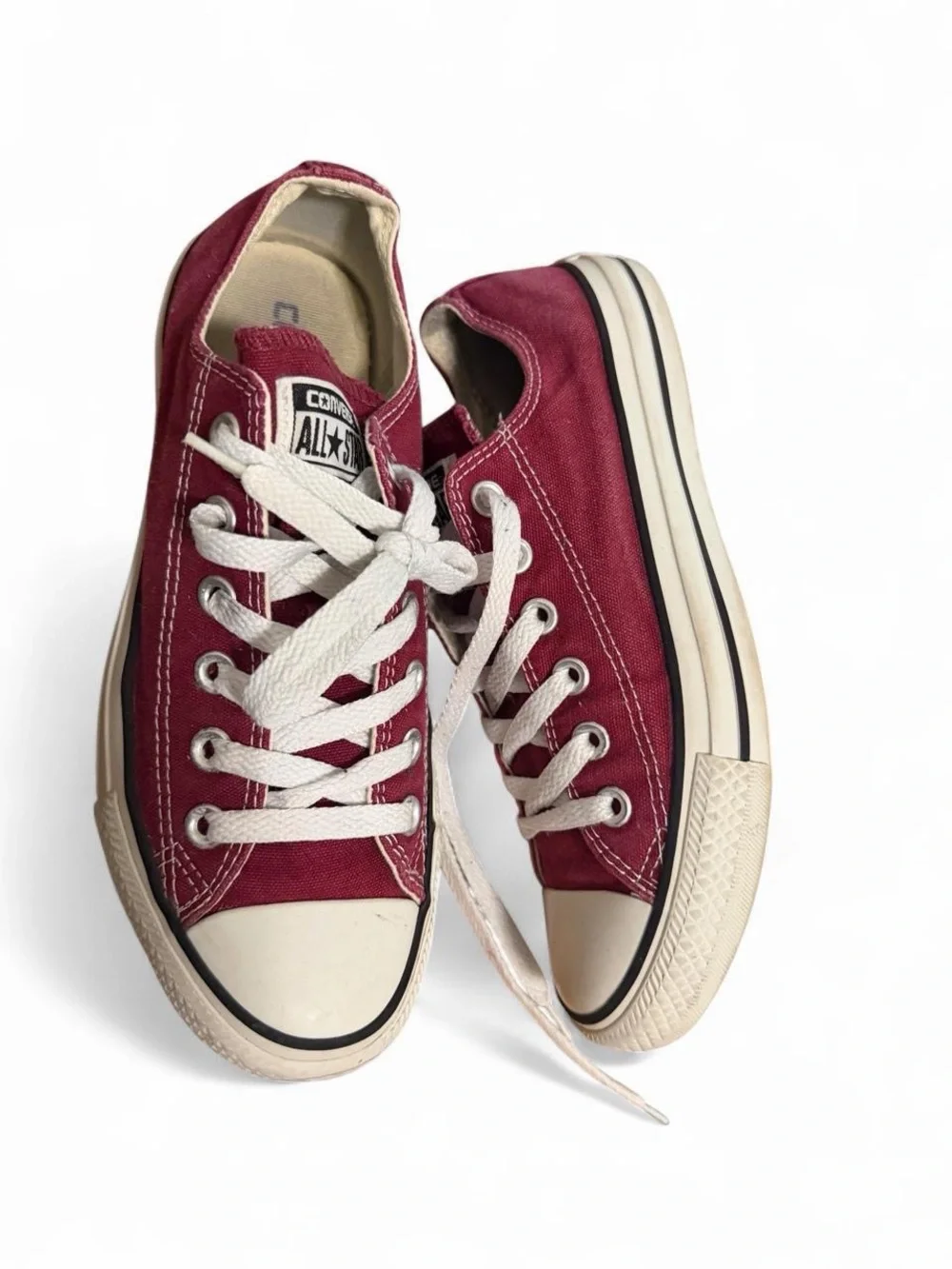 Converse Low Top Sneakers in Burgundy Canvas with White Accents
